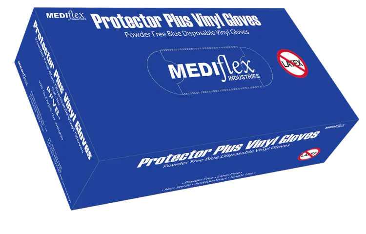 Protector Plus 4.5g Powder Free Vinyl Gloves - Blue (Box of 100 Gloves)