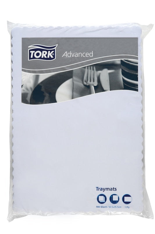 0207350 Advanced Linen Embossed Traymat Large 505x355mm - White (2 Packs of 500 Traymats)
