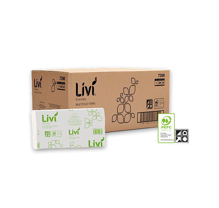 Livi 7200 1 Ply Slimline Multifold Hand Towel 240x230mm - (20 Packs of  200 Sheets)