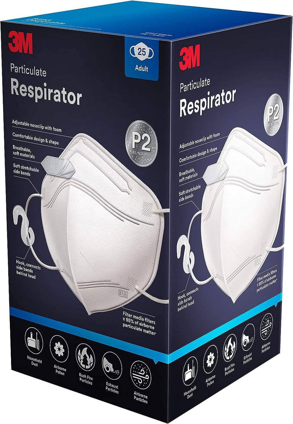 3M 9123 P2 N95 3D Flat-Fold Earloop Respirator - (Box of 25 Respirators)