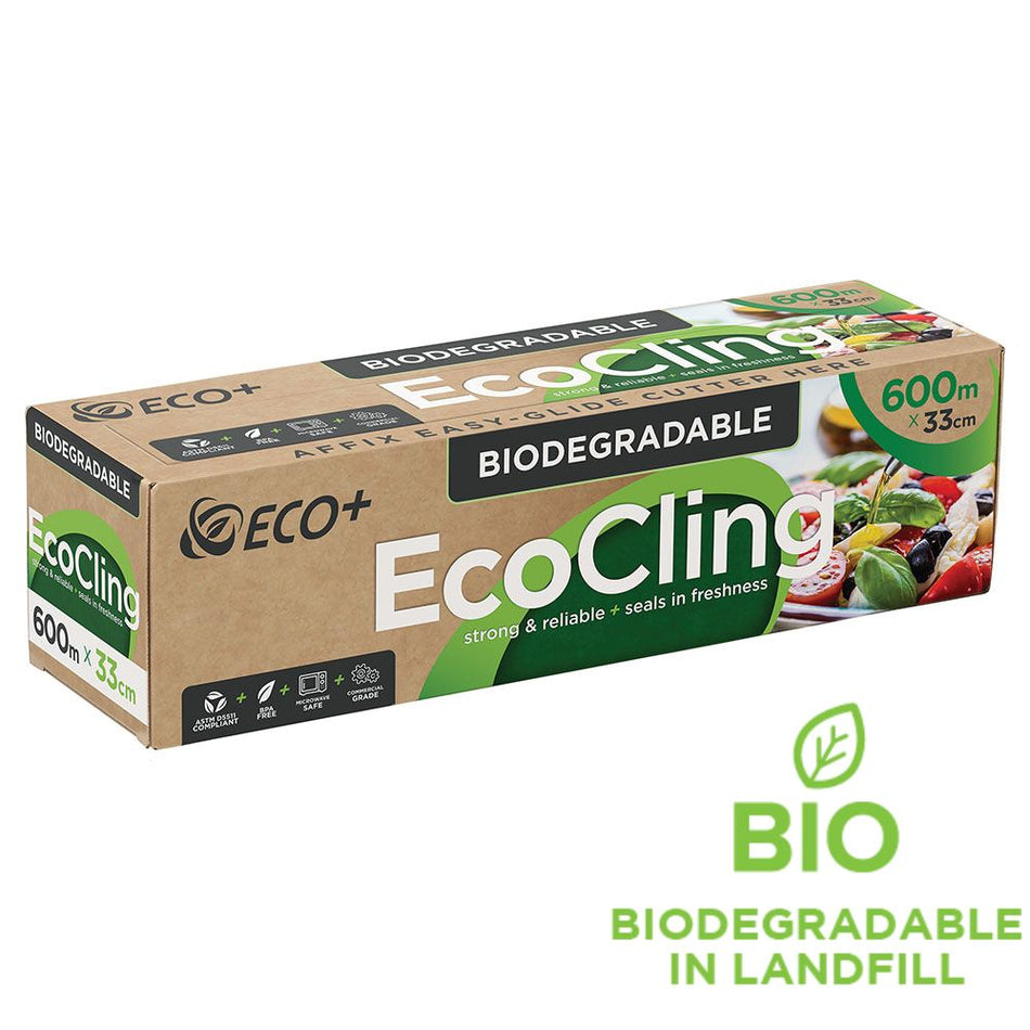EcoCling Biodegradable Cling Wrap Food Film 33cm x 600m - Clear (1 Roll)