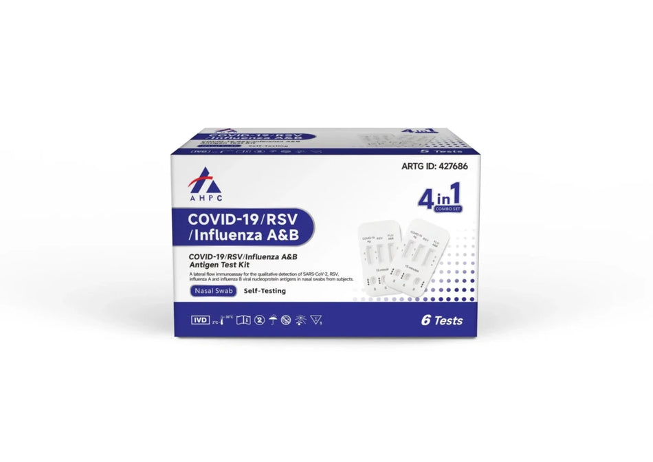 APHC 4-in-1 (Nasal) RSV, COVID -19, Influenza A & B Rapid Antigen Test Kit - 300 Tests (50 Packs of 6)