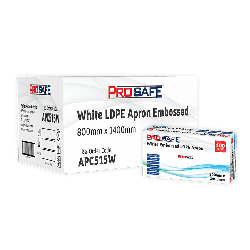 LDPE Embossed Apron 800x1400mm - White (5 Boxes of 100 Aprons)