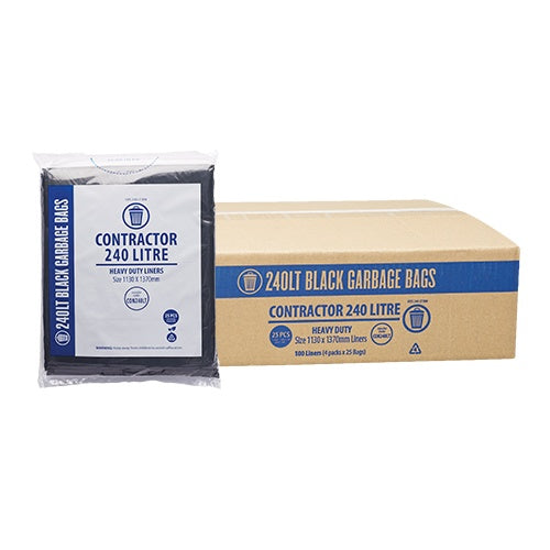 240L Contractor Black Garbage Bags - CTN100