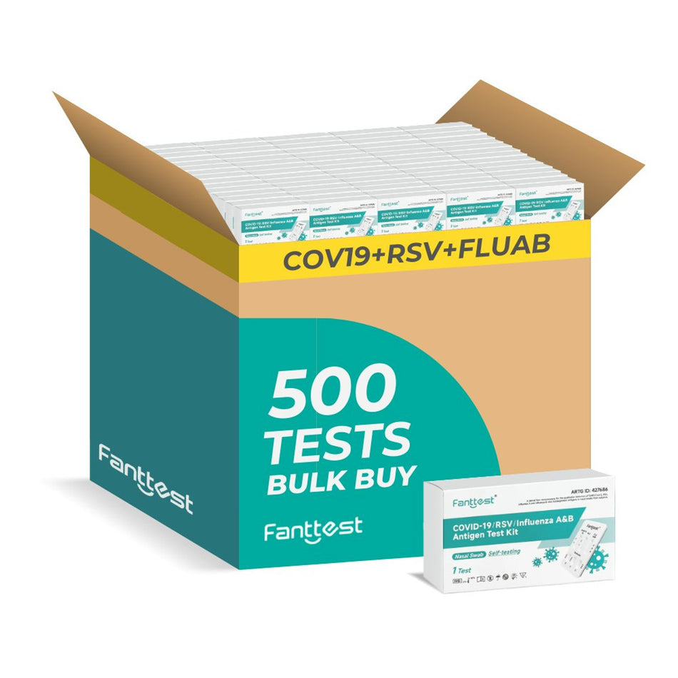 Fanttest 4 in 1 (Nasal) RSV, COVID -19, Influenza A & B Rapid Antigen Test Kit - 500 Tests (500 Packs of 1)