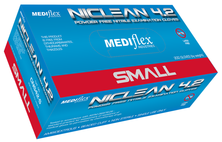 Niclean 4.2g Powder Free Nitrile Gloves - Blue (10 Boxes of 200 Gloves)