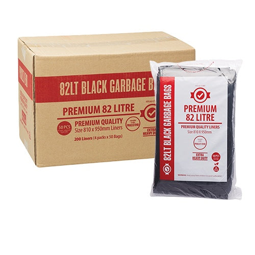 82L Extra Heavy Duty Garbage Bags - Black (200 Bags)