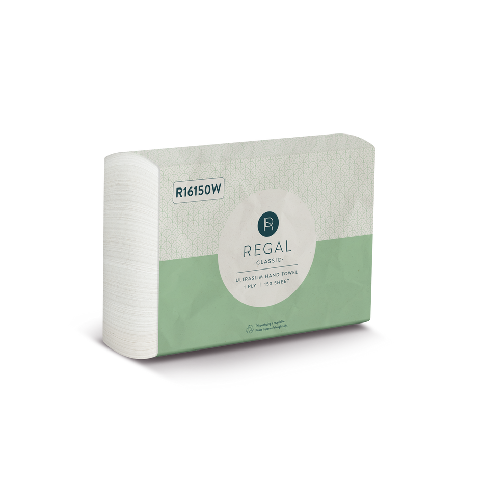 Classic 1 Ply Ultraslim Hand Towel 240x220mm - (16 Packs of 150 Sheets)