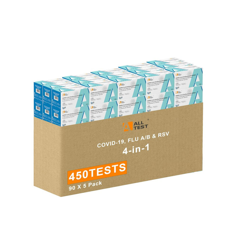 Alltest (Nasal) RSV, COVID -19, Influenza A & B Rapid Antigen Test Kit (4-in-1) - 450 Tests (5 Pack X 90)